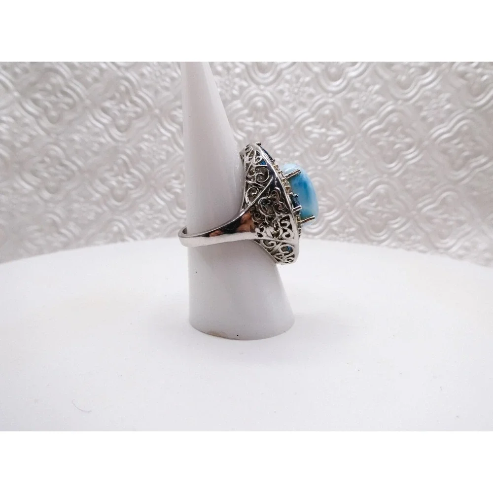Chuck Clemency STS Sterling Silver Larimar Tourmaline Spinel Halo Ring 8